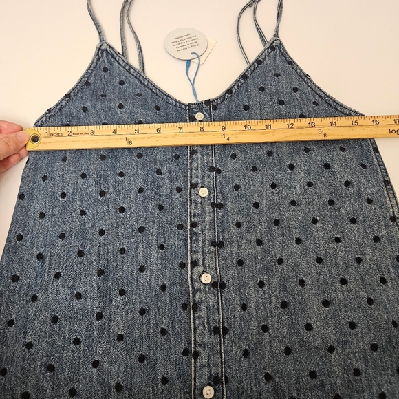 DL1961 Eilis Sleeveless Denim Dress Blue Polka Dot Layering V-Neck Embroidered - Picture 11 of 14
